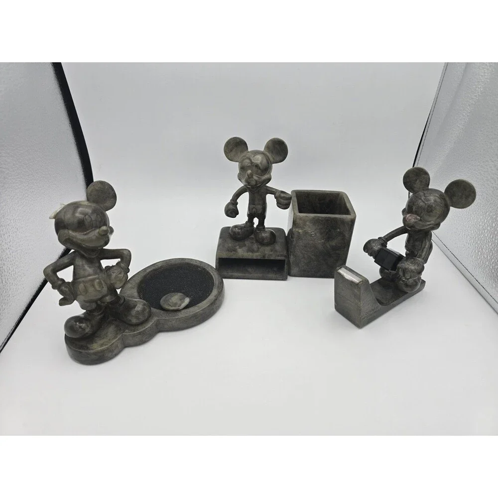 Vintage Disney Mickey Mouse Faux Marble Desk Set Lot - 3 Pcs- Repair/Restoration